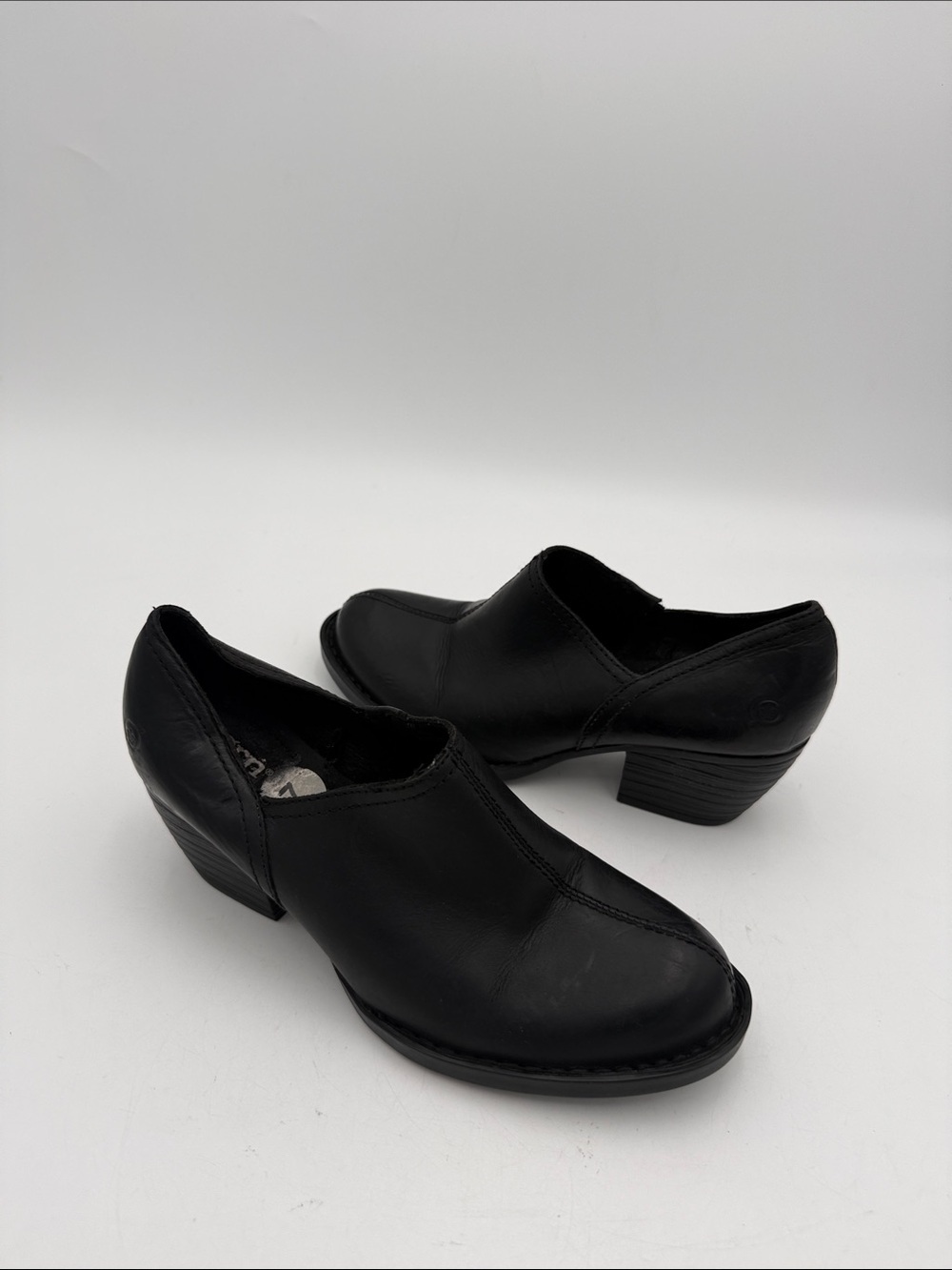 Born Black Women's  Leather Heeled Shoe ankle 7M  booties casual festival Y2K